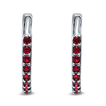 Half Eternity Hoop Earrings Round Simulated Ruby CZ 925 Sterling Silver (16mm)